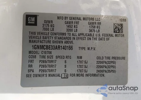 2010 Chevrolet Tahoe Lt from USA, damaged, VIN 1GNMCBE33AR140166